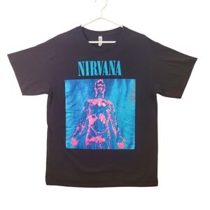 Nirvana Sliver Single Art Graphic T-Shirt Black Alstyle Heavyweight Mens Large